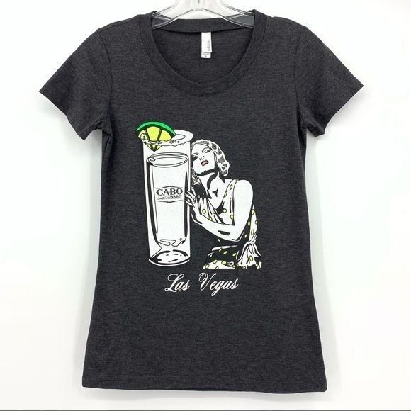 Cabo Wabo Gray Las Vegas Retro Girl Graphic Crewneck Tee Size Small - Picture 1 of 5
